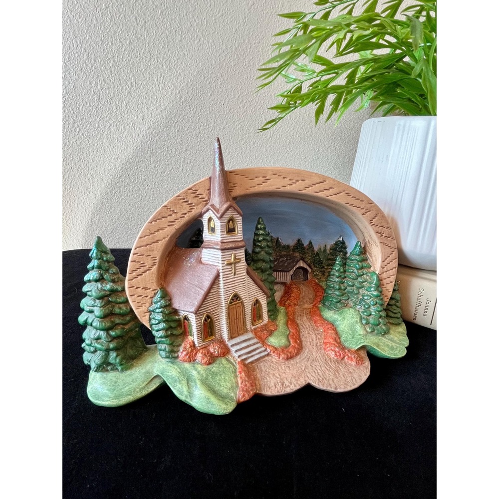 Vintage 1998 Hershey Mold Ceramic Church Covered Bridge Hand Painted Christmas